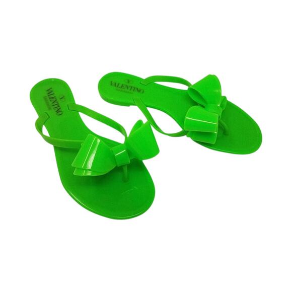 Valentino Garavani green bow embellished jelly thong sandals 35 sz